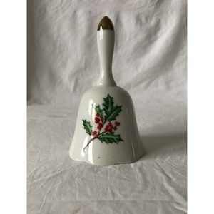 Porcelain Ware Christmas Holly Dinner Bell Vintage Made In Japan